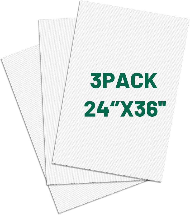 SCZS Corrugated Plastic Sheet for Indoor and Outdoor Use - 4 Mm Thick Poster Board, 24x36 Inches - Pack of 3 White Plastic Board Sheets - Waterproof Coroplast Sheets and Lightweight Blank - Image 1